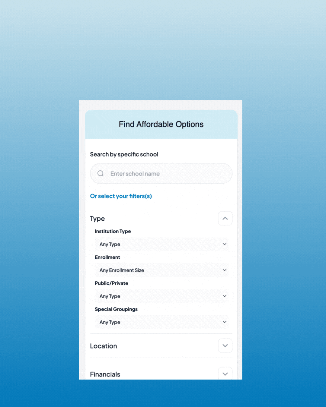 MyCAP 2.0, College Search