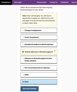 CSS Profile screenshot of Special Circumstances page